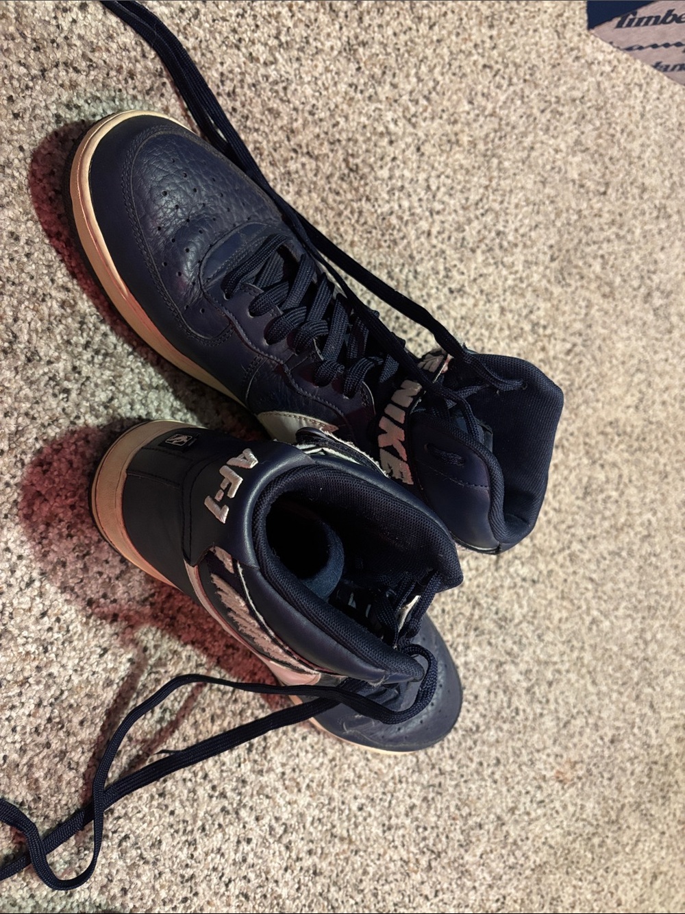 Nike Men’s Navy and Cream High-Top Athletic Sneakers